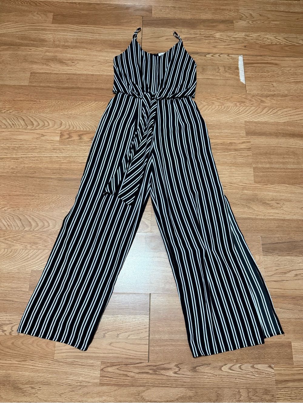 Monteau Black & White Striped Boot-Cut Jumpsuit